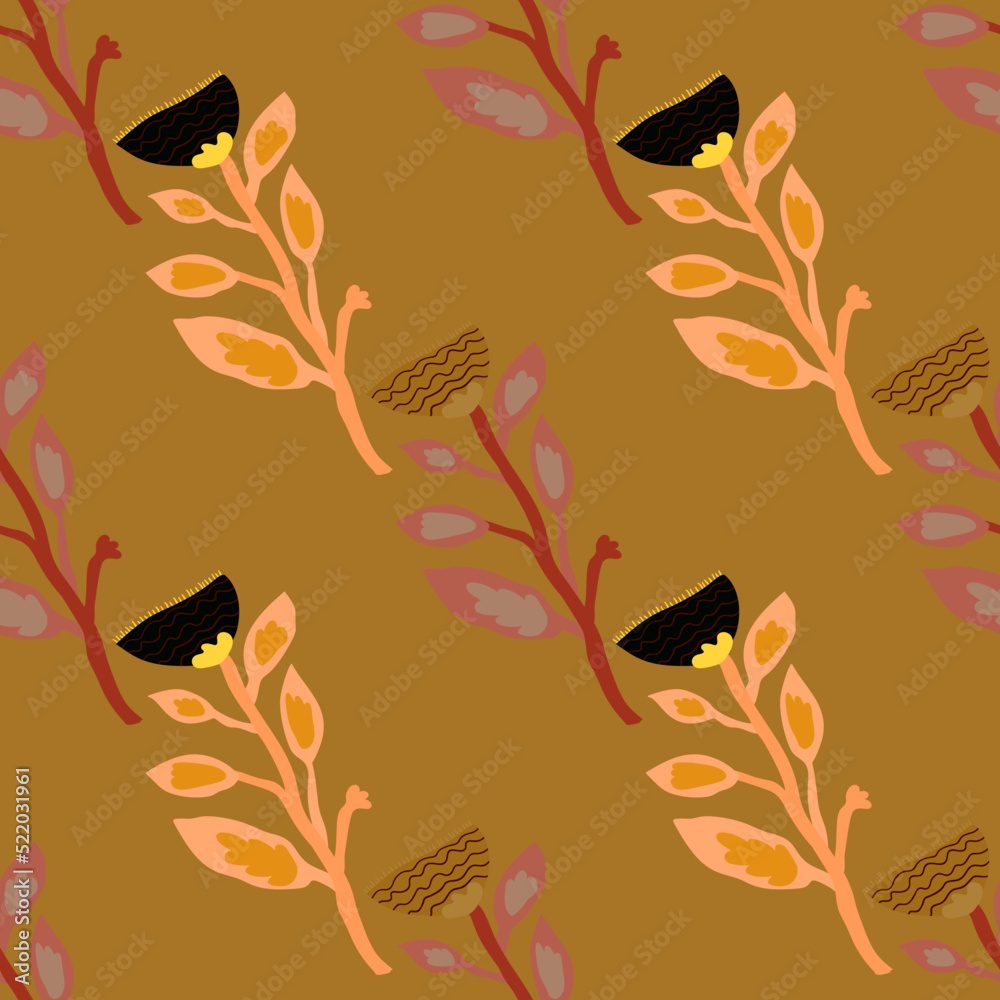 Obraz premium Contemporary flower seamless pattern. Elegant botanical floral wallpaper. Abstract plants endless ornament.