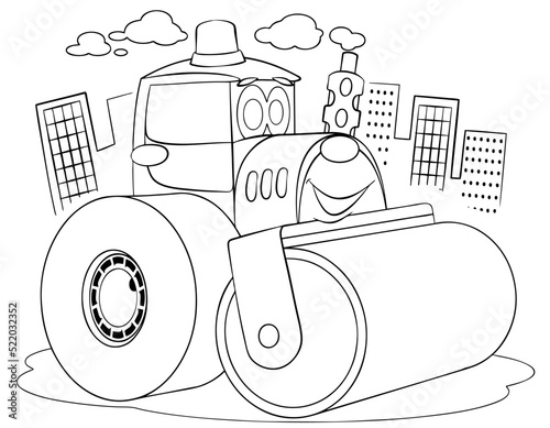 Cartoon road roller for coloring page.	