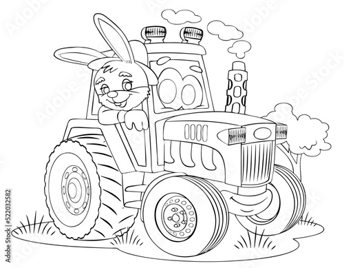 Cartoon tractor for coloring page.	