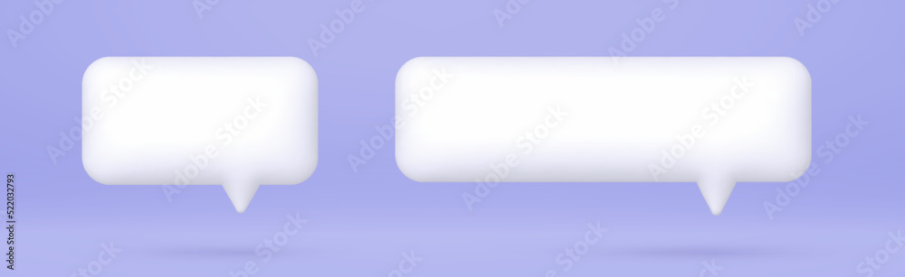 3d speech bubbles set, realistic white chat dialogue quotes, social media communication elements isolated on purple background. Vector illustration. 3d speech bubbles set, realistic white chat dialogue quotes, social media communication elements isolated on purple background. Vector illustration.