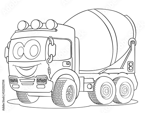 Cartoon concrete mixer for coloring page.	