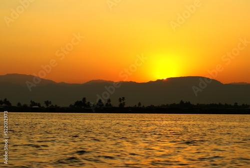 Sunset over Inle Lake in Nyaungshwe, Myanmar