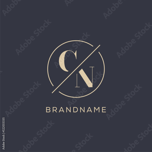 Initial letter CN logo with simple circle line, Elegant look monogram logo style