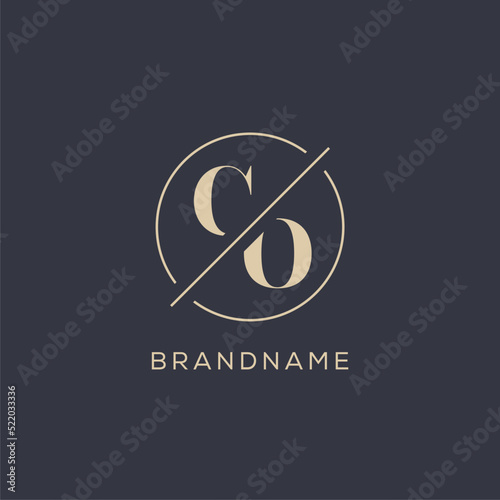 Initial letter CO logo with simple circle line, Elegant look monogram logo style