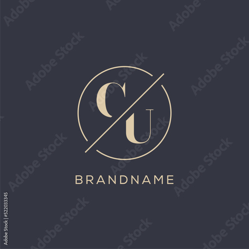 Initial letter CU logo with simple circle line, Elegant look monogram logo style