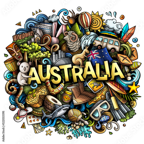 Photography Australia hand drawn cartoon doodle illustration