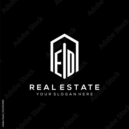Letter ED logo for real estate with hexagon icon design