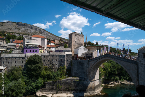 The Old Bridge in Mostar with river Neretva. Bosnia and Herzegovina photo