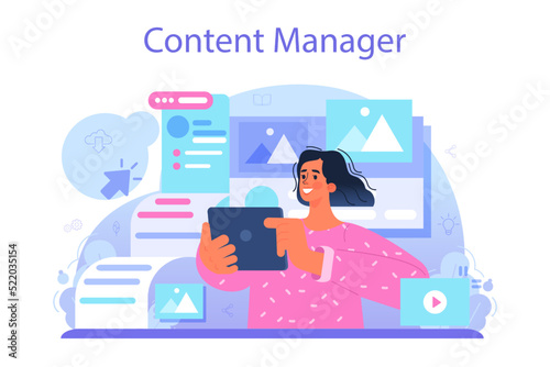 Content manager concept. Idea of digital strategy and content production