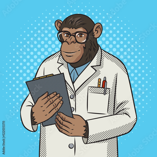 Photography monkey scientist pop art retro raster illustration