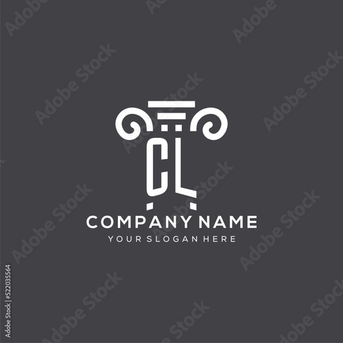 Monogram CL logo for law firm with pillar icon in modern and creative geometric style