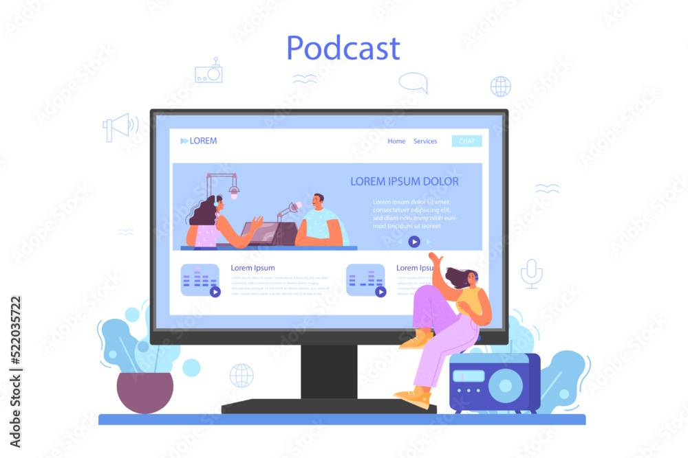 Radio host online service or platform. Idea of music broadcasting Radio host online service or platform. Idea of music broadcasting