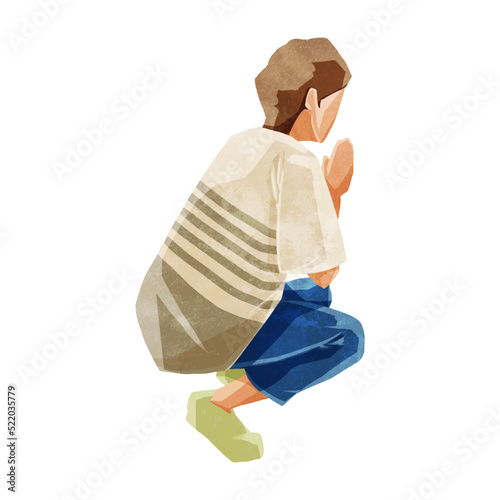 合掌する女性の手描き水彩風イラスト