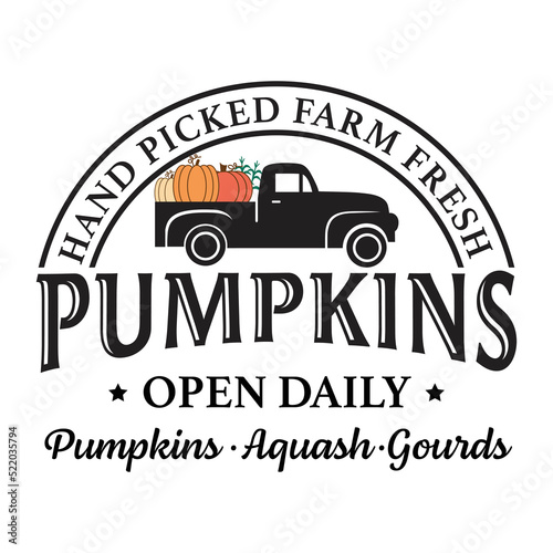 Farm fresh Hand Picked Pumpkins  logo design Fall sign svg Lettering text print for cricut Halloween illustration.