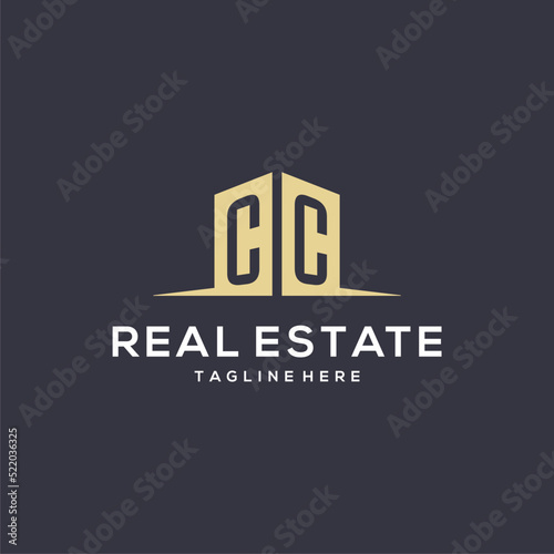 Monogram CC logo for construction with simple building shape icon design