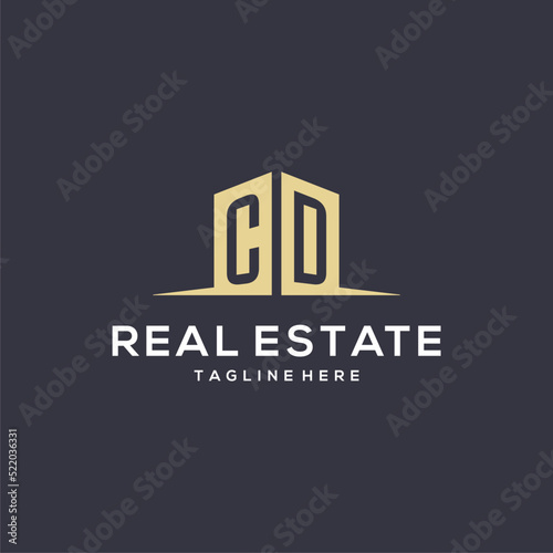 Monogram CD logo for construction with simple building shape icon design