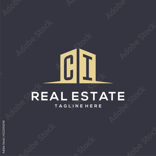 Monogram CI logo for construction with simple building shape icon design