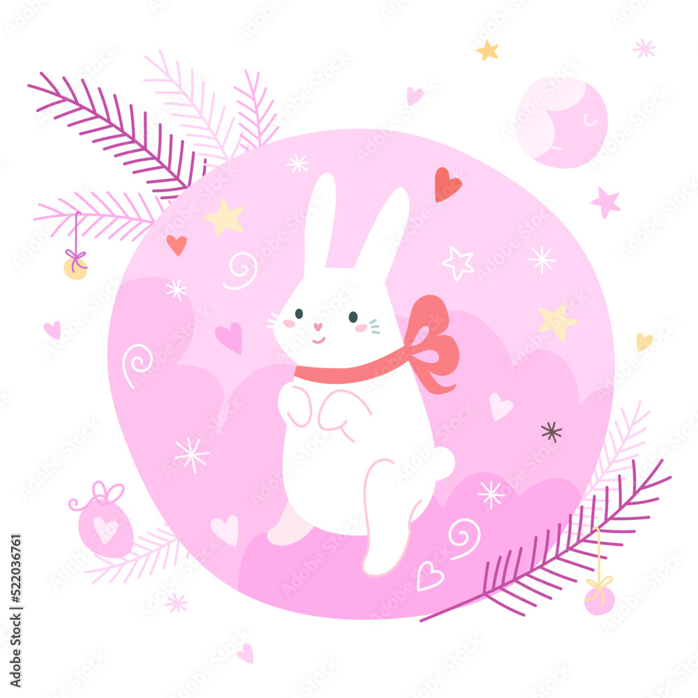 Cute cartoon rabbit on pink background. Vector cute illustration Cute cartoon rabbit on pink background. Vector cute illustration
