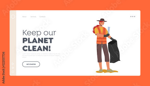 Keep our Planet Clean Landing Page Template. Environment Pollution, Ecology Protection and Struggle with Plastic Trash