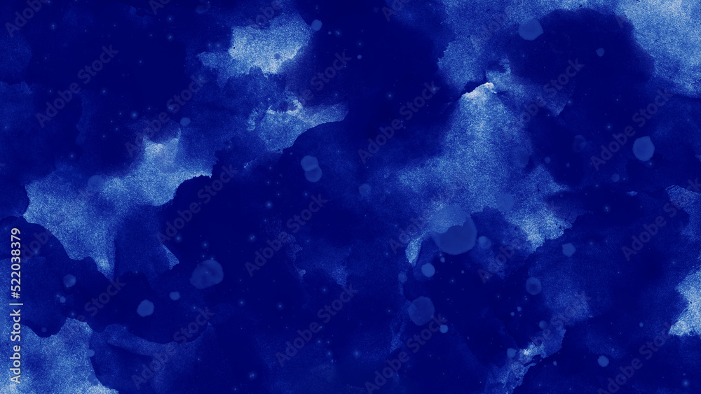 Artistic hand painted multi layered dark blue background. dark blue nebula sparkle purple star universe in outer space horizontal galaxy on space. navy blue watercolor and paper texture. wash aqua