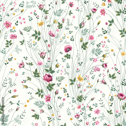 seamless floral pattern with rose bouquet on white background