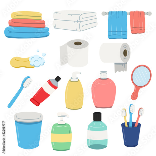 Bathroom elements cartoon set. Vector Illustration cartoon bathroom equipment accessories.