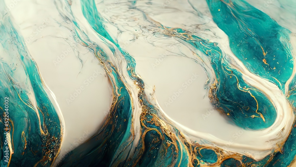 ภาพประกอบสต็อก Liquid marble texture. White marble with gold and teal hints. Luxury background