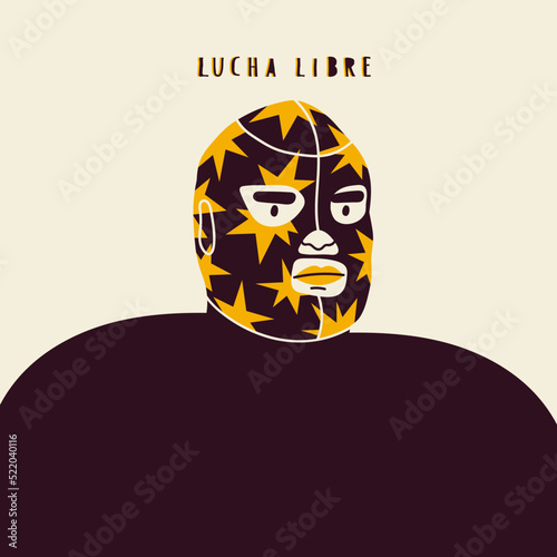 Person dressed in Lucha libre mask. Luchador head. Traditional Mexican wrestling mask. Luchadore Hero concept. Hand drawn modern Vector illustration. Cartoon style photo