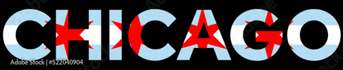 The word Chicago of the United States of America with a flag