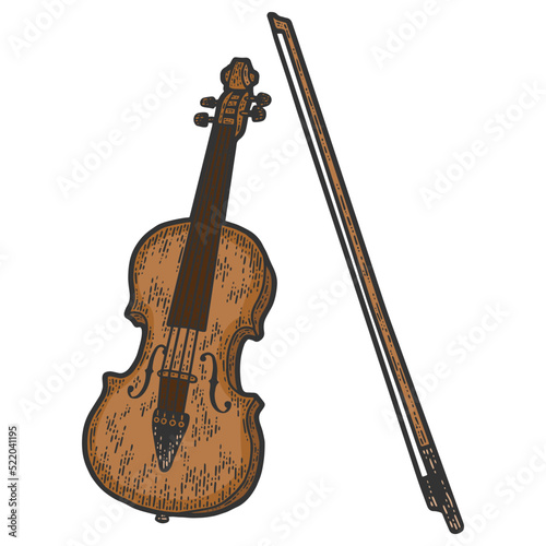 Musical instrument, cello color. Sketch scratch board imitation.