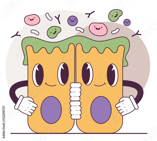 Intestinal villi in the surface of intestinal. Epithelial and goblet cells.