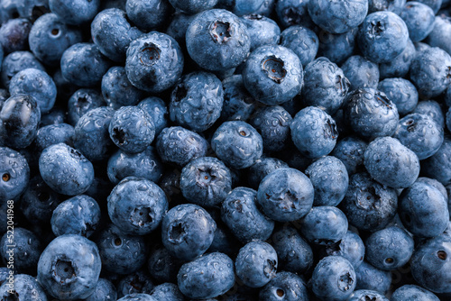freshly picked washed blueberry background. Macro. Horizontal, top view