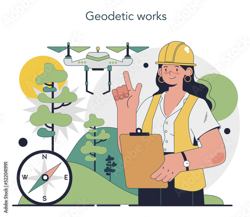 Surveyor concept. Land surveying technology, geodetic work.