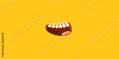 Vector Cartoon open mouth isolated on orange background. Funny and cute Halloween Monster open mouth with teeth and pink tongue