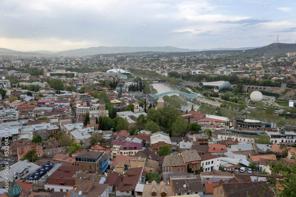 An aerial view of the Old City and Rike Park, Tbilisi