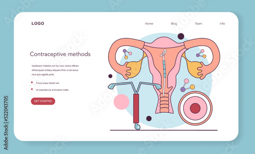 Female contraception web banner or landing page. IUD, intrauterine device