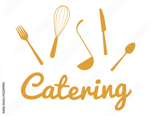 Catering service writing with fork and knife. Cutlery fork and spoon with plants. vector sketch. hand drawing isolated