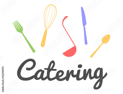 Catering service writing with fork and knife. Cutlery fork and spoon with plants. vector sketch. hand drawing isolated