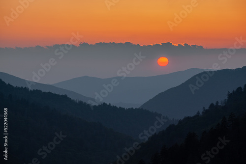 Landscape at sunset from Morton Overlook, Great Smoky Mountains National Park, Tennessee, USA