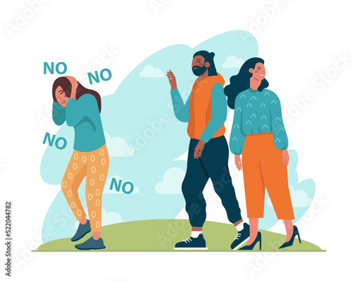 Personal space concept. Characters setting, protecting and violating