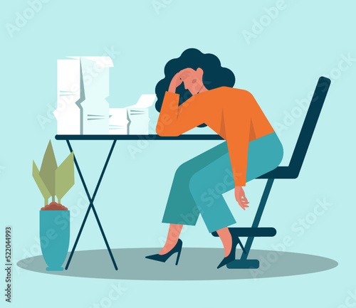 Procrastination concept. Lazy character laying or sleeping