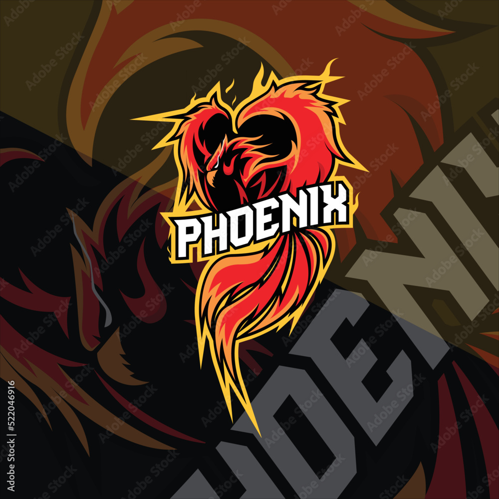 Phoenix Bird Esport Logo with Fire Effect Art Illustration, Designs for T-shirts, Tattoos, Stickers, Gaming Logos or Posters Phoenix Bird Esport Logo with Fire Effect Art Illustration, Designs for T-shirts, Tattoos, Stickers, Gaming Logos or Posters