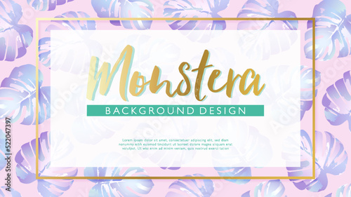 Tropical background decorated with frame and tropical leaves on pink background. Template for fashion ads, horizontal poster and social media