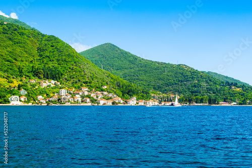 Beautiful summer landscape of the Bay of Kotor coastline - Boka Bay, Montenegro