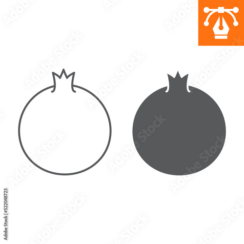 Pomegranate line and solid icon, outline style icon for web site or mobile app, punica and fruit, grenade vector icon, simple vector illustration, vector graphics with editable strokes.