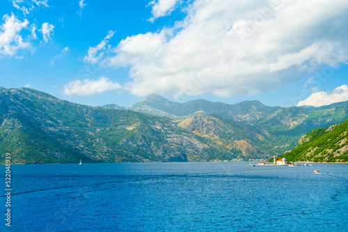 Beautiful summer landscape of the Bay of Kotor coastline - Boka Bay, Montenegro