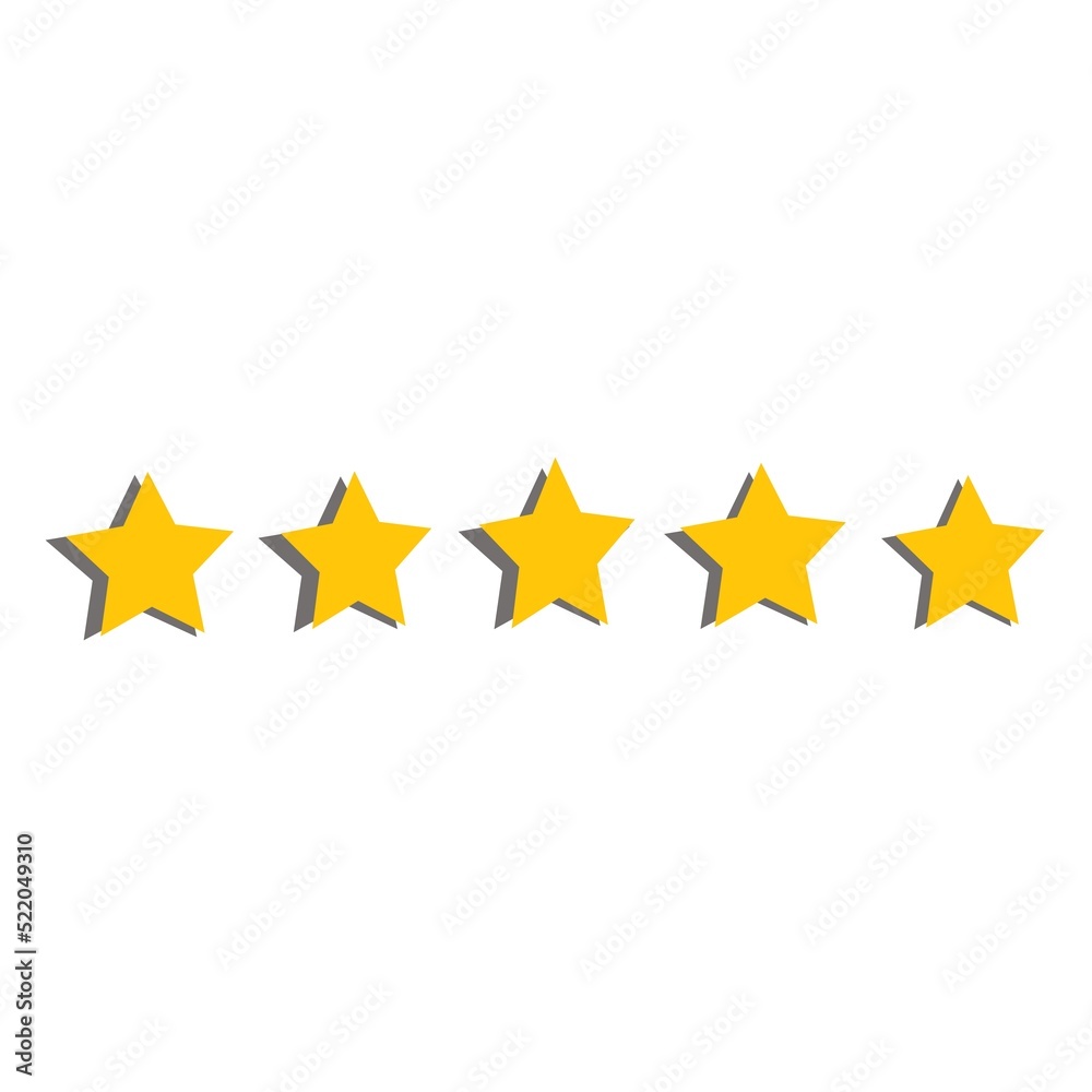 Yellow colour 5 star rating on white background