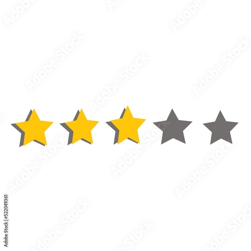 Yellow colour 3 star rating on white background