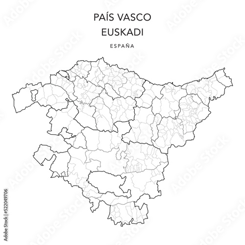 Geopolitical Vector Map of the Basque Country (País Vasco/Euskadi) with Provinces, Jurisdictions (Partidos Judiciales), Comarques (Cuadrillas/Comarcas) and Municipalities (Municipios) as of 2022 photo