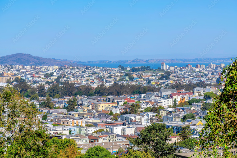High angle view of San Francisco, California neighborhood near the